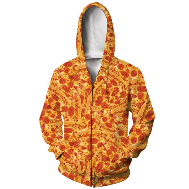 

New Dense Pizza Zipper Hoodies Fashion Men Women Sweatshirt 3D Print Funny Long Sleeve Hip Hop Street Top O Neck Harajuku Tops