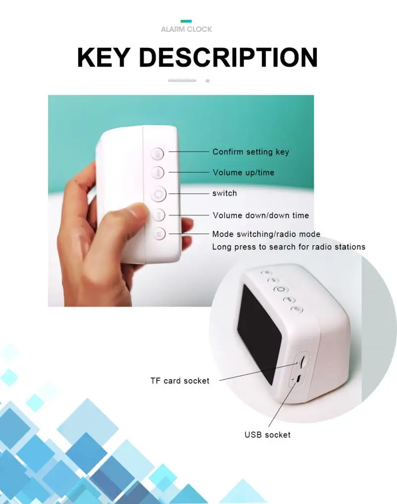 Зеркальные часы с ночным освесветильник карта FM Bluetooth Колонка подарок