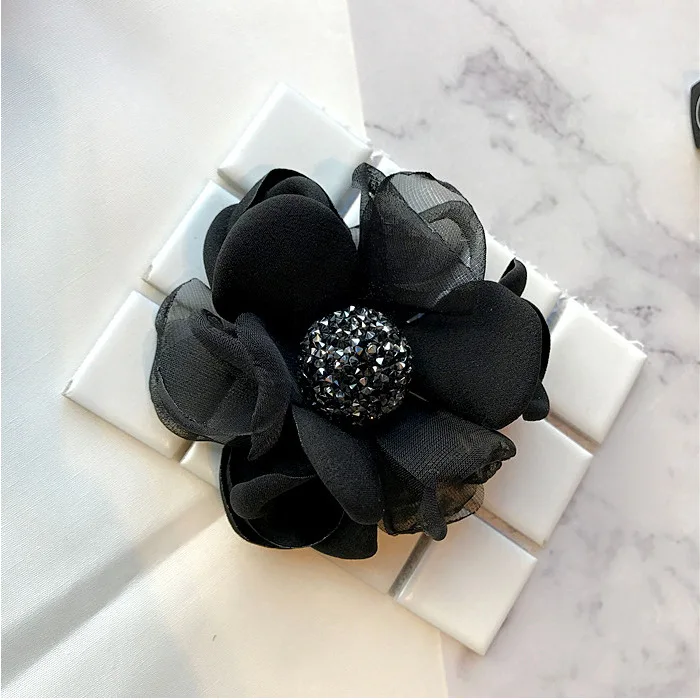 Black Brooch I-Remiel ткань кристалл большая Цветочная Брошь булавка для женщин рубашка шаль кардиган костюм ювелирные изделия Ткань Искусство Camisas женские аксессуары - Окраска металла: Black Brooch