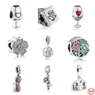 Новые бусины с изображением красного вина, цветов, милого дома, кошки, самодельные бусины, подходят для оригинальных шармов Pandora, серебряные подвески, браслет, ювелирные изделия F093
