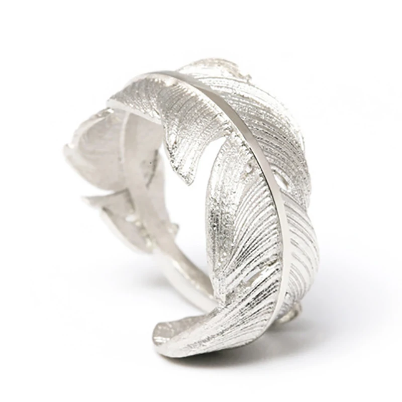 Роскошное кольцо из стерлингового серебра 925 пробы с перьями массивным большим