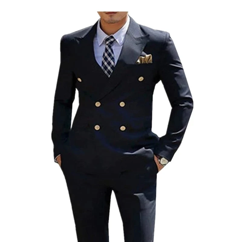 

New Arrival Men Suit Black Double Breasted Shawl Lapel Bridegroom Best Man Tuxedo 2 Piece ( Blazer+Pant) Wedding For Man Suit