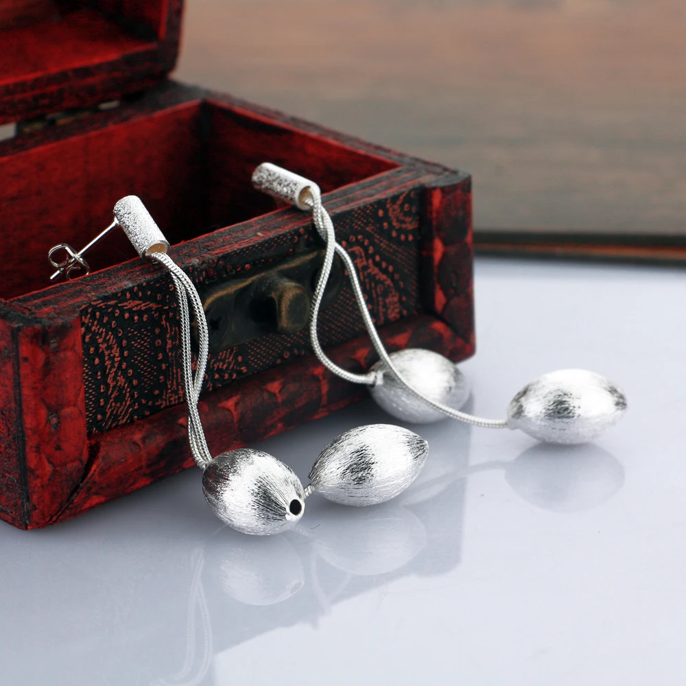 Мода 2017 г. длинные скраб из бисера серьги Уникальный Твердые 925 Серебряные для Для