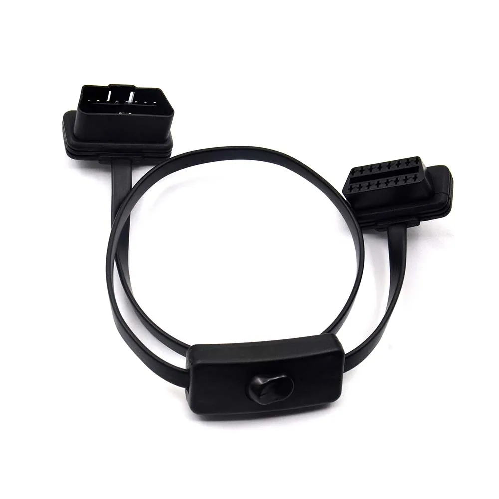 Плоский тонкий интерфейс OBD с переключателем OBDII 2 16pin Штекерный разъем ELM327
