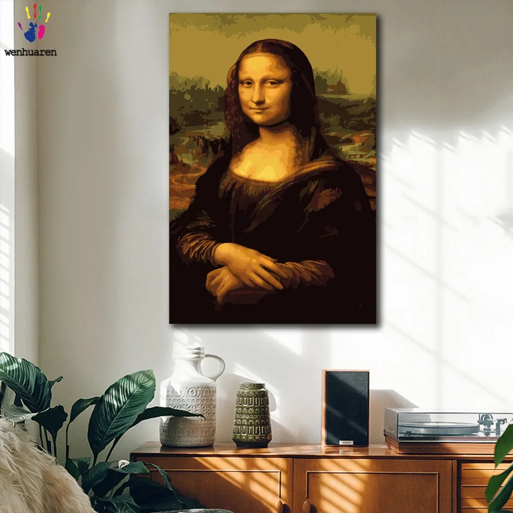 DIY картинки для раскраски по номерам с цветами да Винчи Мона Лиза Картина Рисование по номерам в рамке дома