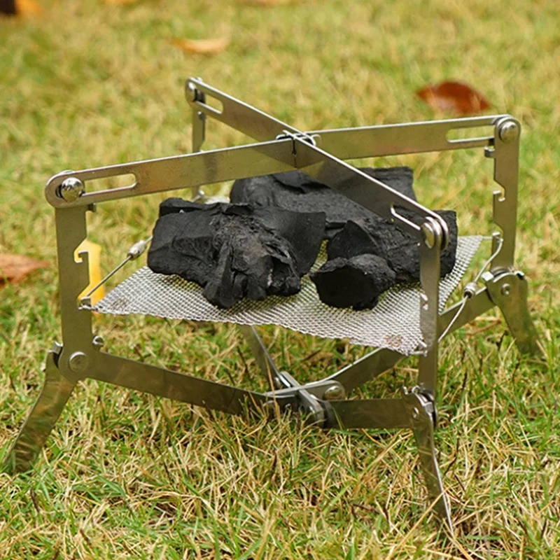 

Outdoor Mini Campfire Rack Camping Stainless Steel Barbecue Rack Charcoal Wood Stove Picnic Fire Rack