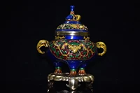 9chinese temple collection old bronze cloisonne enamel elephant statue binaural three legged incense burner base ornaments