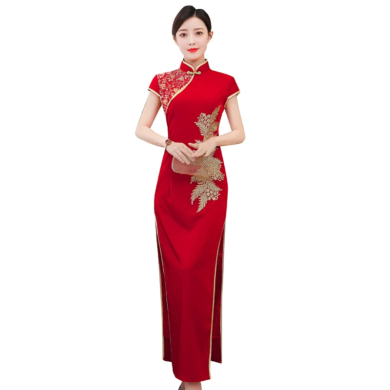

COIGARSAM 4XL Plus Size Chinese Style New Cheongsam Dresses Red 8272