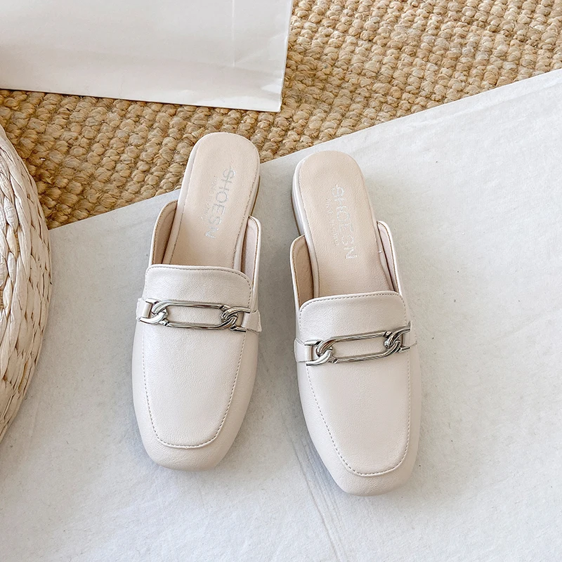 

Female Shoes Loafers Rivet Womens Slippers Outdoor Mules Sexy Cover Toe Luxury Slides Low Square heel 2021 Soft Designer Summer
