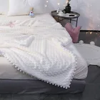 Супер мягкое искусственное одеяло, хлопковое однотонное одеяло для девочек, подарок, удобное покрывало на диван, одеяло с помпонами