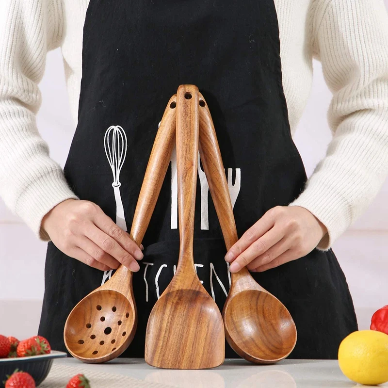 

Wooden Cooking Spoon Set Non-Stick Wooden Kitchen Utensil Set Spatula and Spoon Set Suitable for Baking,Frying