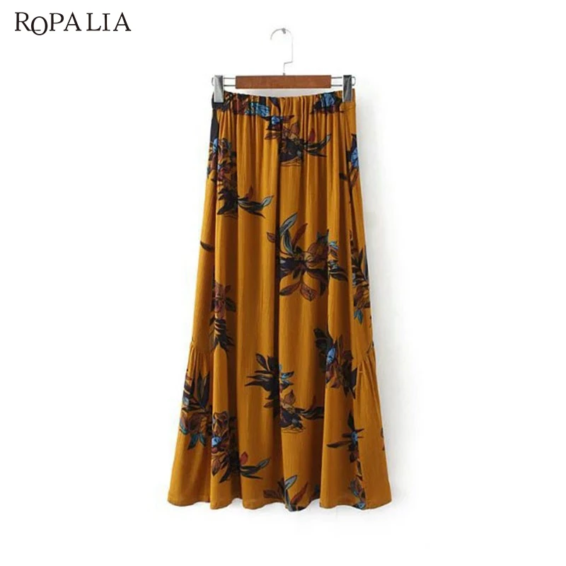 2020 женская летняя юбка с высокой талией и принтом в стиле бохо Длинная разрезом