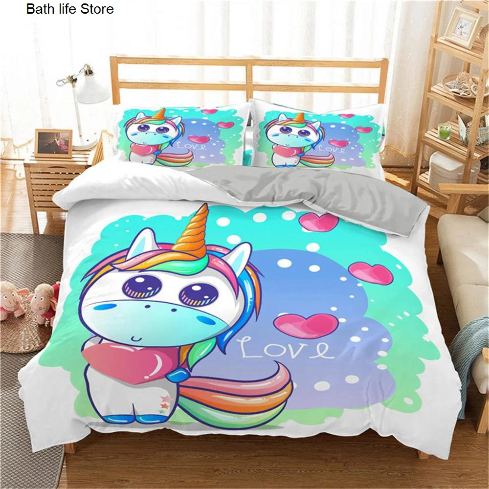 Комплект постельного белья с милым мультяшным единорогом и 3D принтом прекрасные
