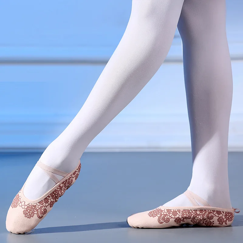 Кружевные мягкие балетки с принтом Женская танцевальная обувь для йоги Балетки