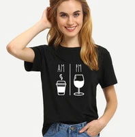am coffee pm wine letter print t shirt women short sleeve o neck loose tshirt summer ladies tee shirt tops clothes mujer