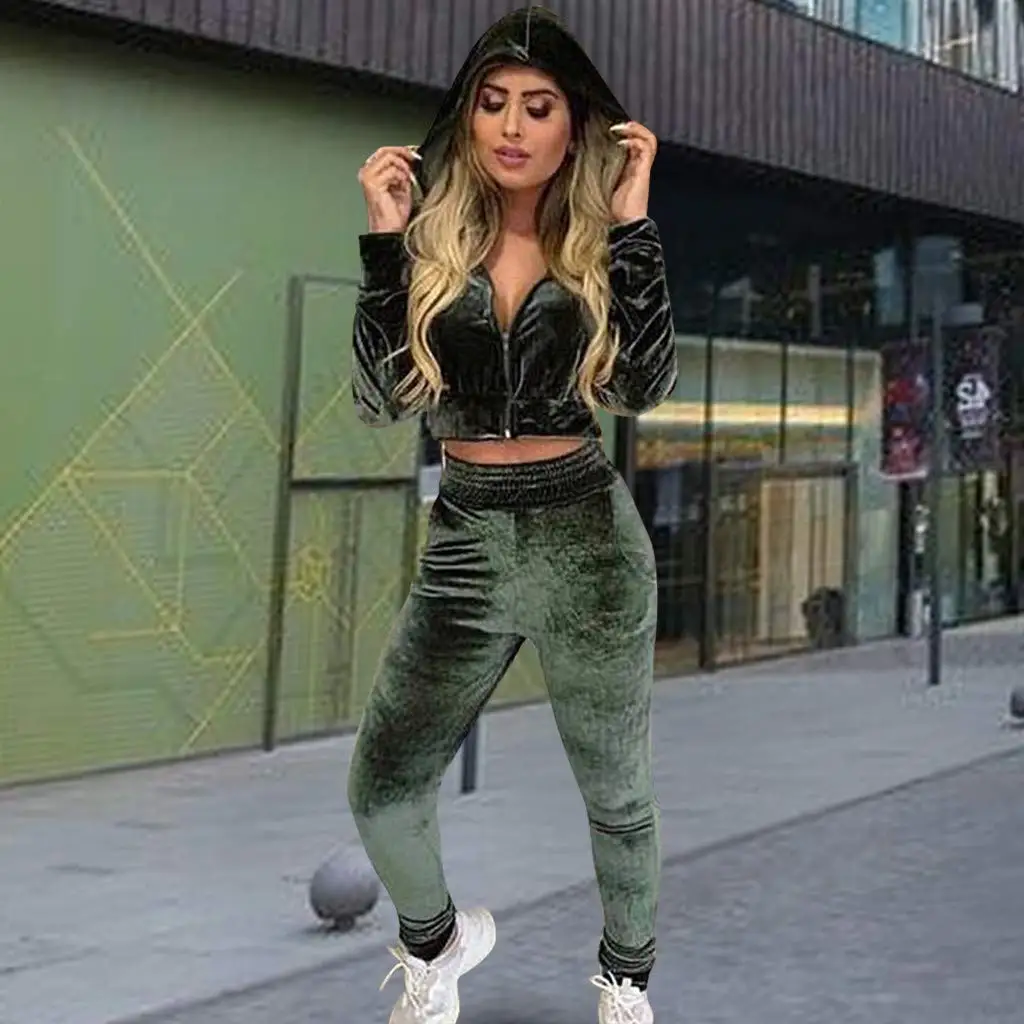 Женский бархатный комплект из 2 предметов спортивный костюм велюровый Гладкий