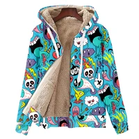 mens streetwear winter jacket thermal mens 3d monster print oversize fleece hip hop autumn cardigan hoodie thicken velvet coat