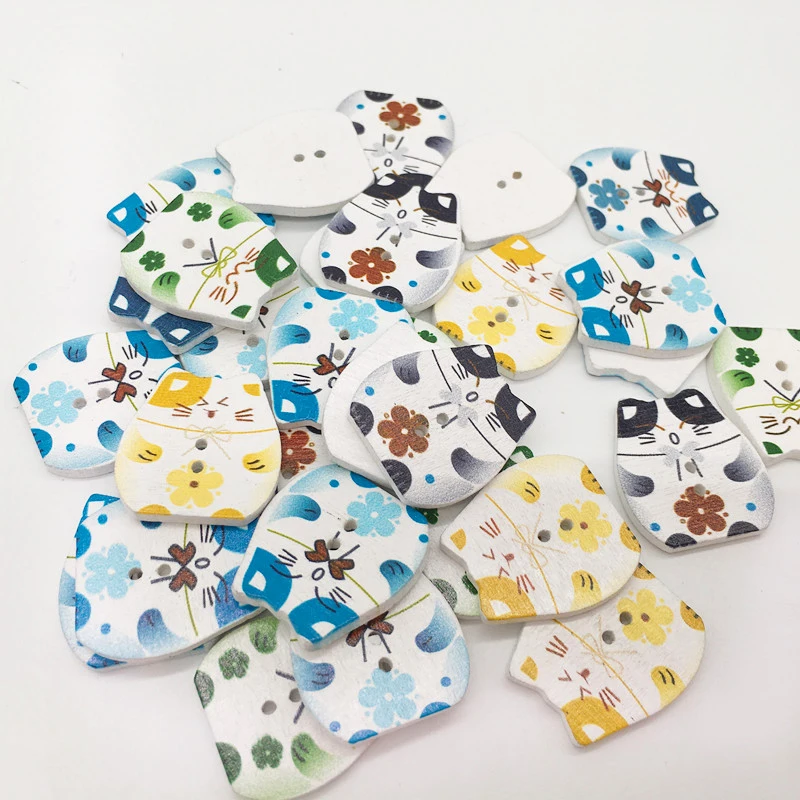 10 шт. деревянные пуговицы для скрапбукинга Lucky Cat с 2 отверстиями поделки детей