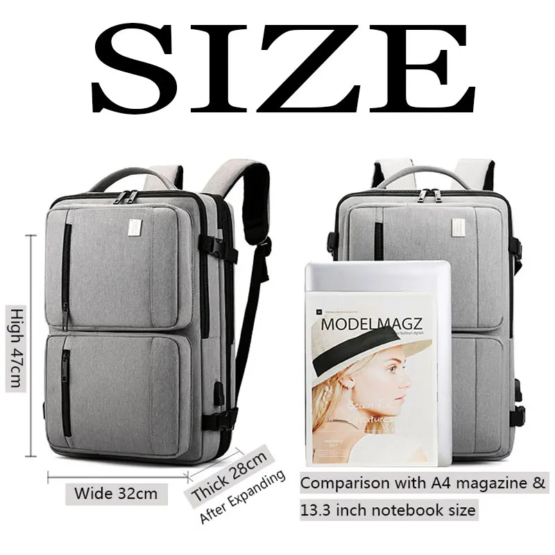 Водонепроницаемая мужская дорожная сумка 18 дюймов рюкзаки для ноутбука USB