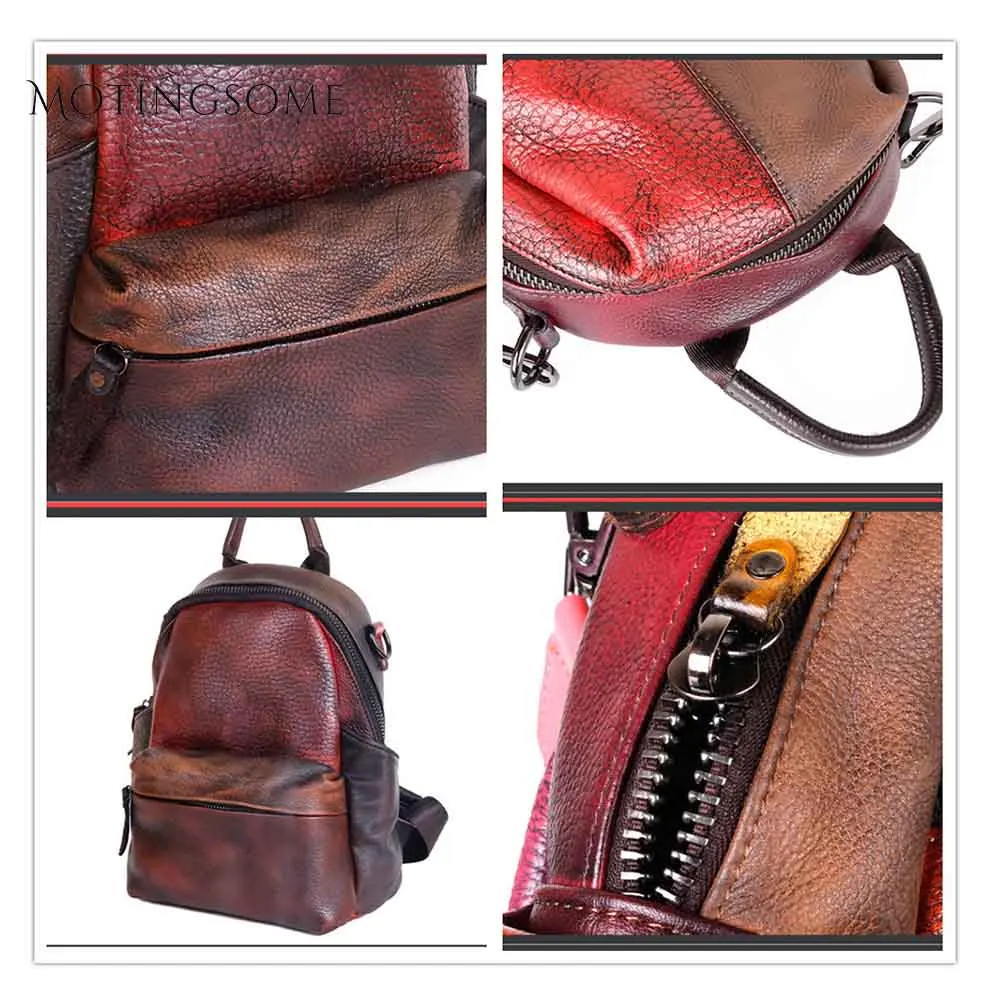 Женский рюкзак из натуральной воловьей кожи Ретро стиль пэчворк ручная работа