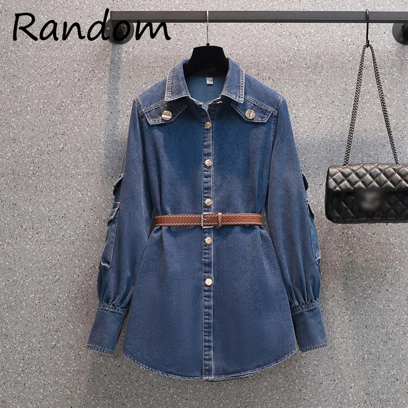 

Plus Size 4XL Women Vintage Blue Denim Sexy Mini Dress Long Sleeve Single-breasted 2021 Shirt Dresses Street Clothing With Belt