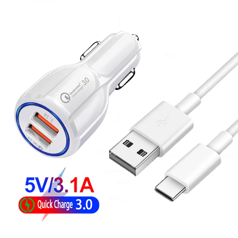 

USB C Car Charger For Xiaomi Mi Poco M3 X3 NFC A2 A3 8 9 Lite Redmi Note 8T 9T 9 8 Pro 30W QC 3.0 Fast Charger Type-c USB Cables