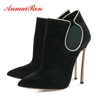 anmairon pointed toe thin heels flock ankle boots basic zip 2020 winter boots women sewing luxury shoes women designers 34 43