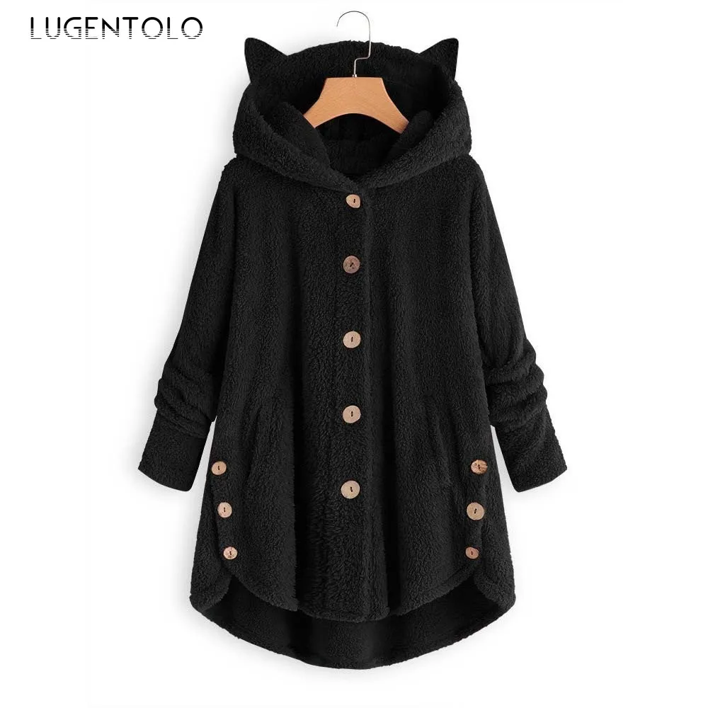 

Толстовка женская с капюшоном, милый однобортный свитшот с кошачьими ушками, плюшевый Топ с длинным рукавом, большие размеры, весна-осень