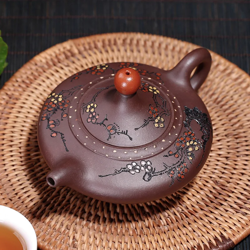

Yixing Purply Clay Tea Teapot Chinese Kongfu Pots Raw Ore Purple Mud Mud Painting Lamp Pot About 250ml