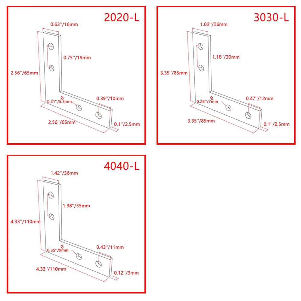 

2020/3030/4040 L Shape Corner Connector Connecting Plate Joint Bracket for 2020/3030/4040 Aluminum Profile