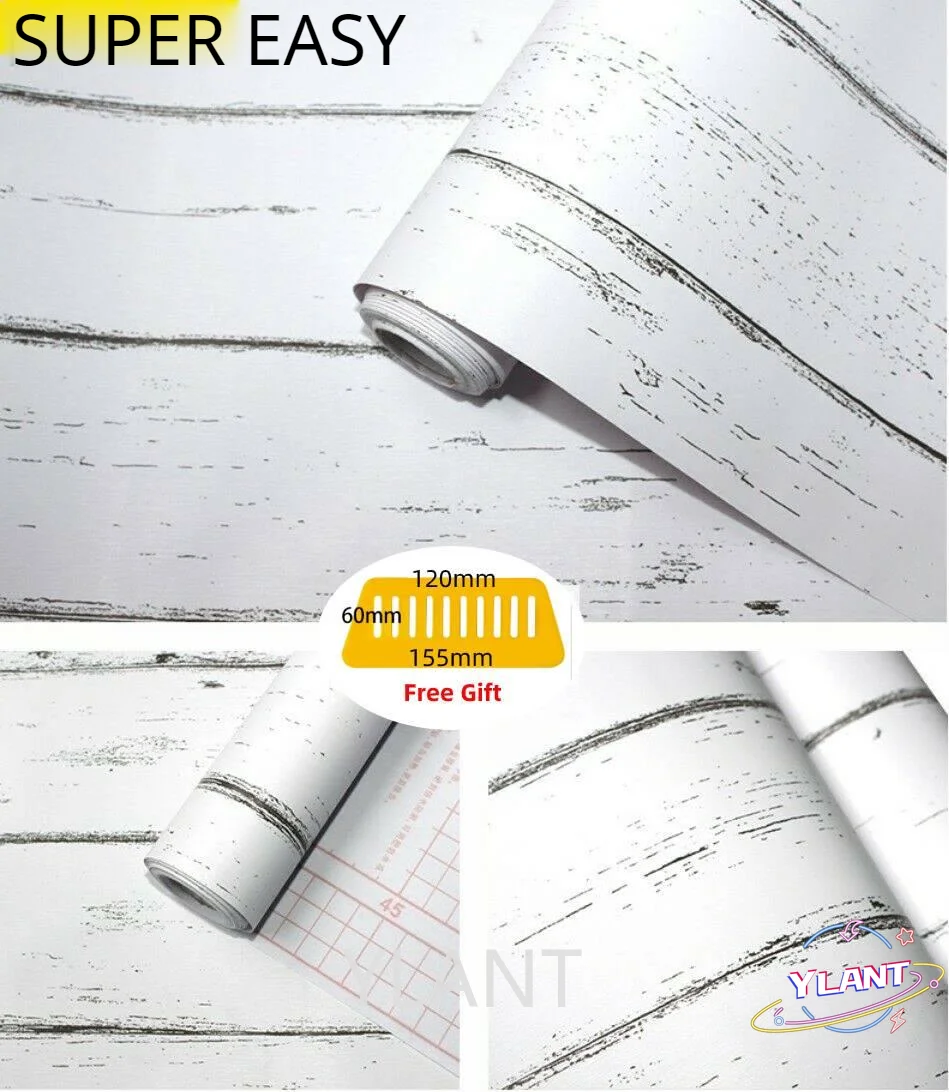 

Home Vintage Distressed White Wood Grain Peel and Stick Wallpaper Home Decor