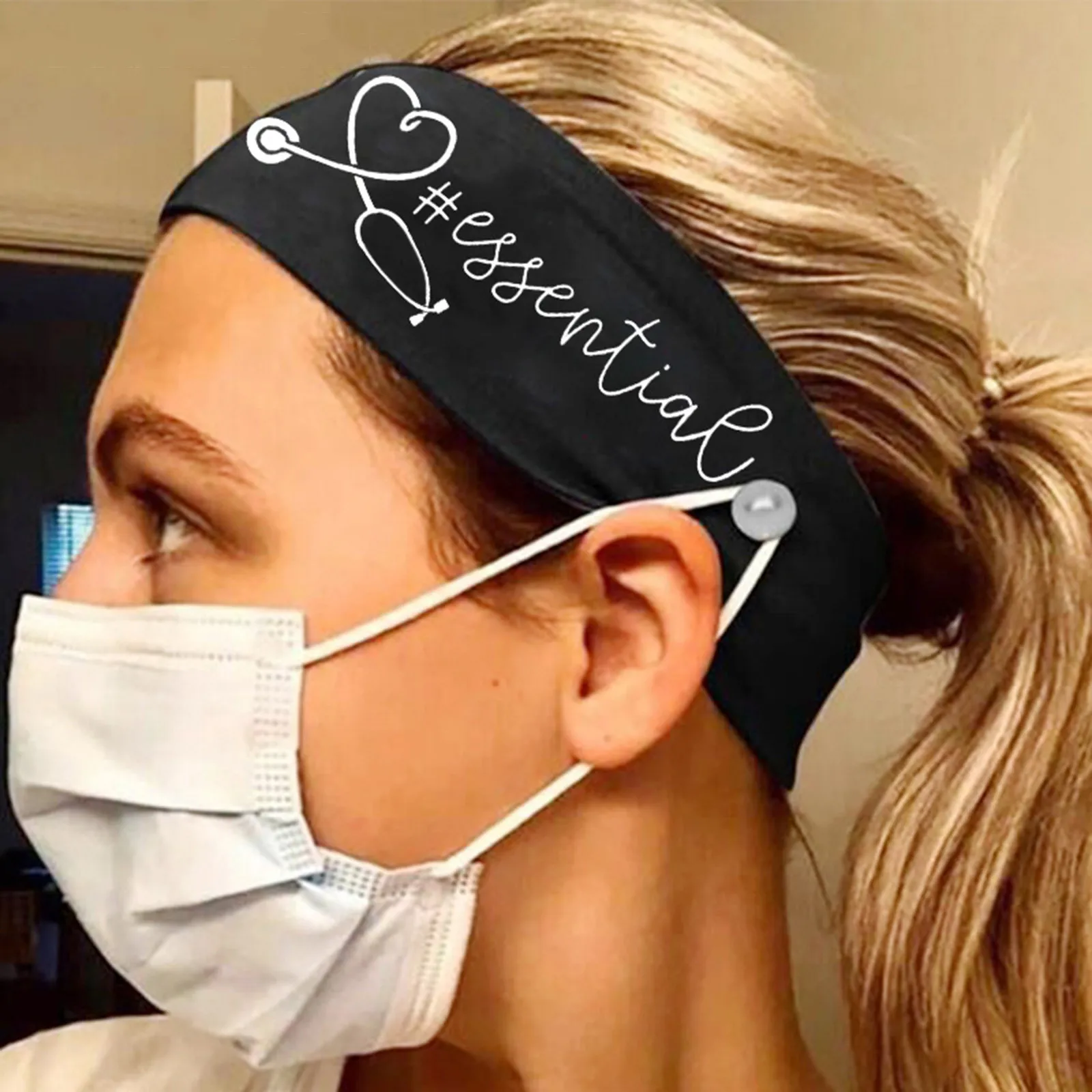 

Elastic Letter Headband With Button Yoga Workout Running Turban Hair Accessories Haar Accessoires Резинки Для Волос Детям