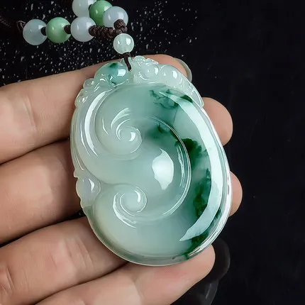 

Natural Burma Jade A Grade Ice Floating Blue Flower Jade Ruyi Pendant Necklace Women Friends Gift Sweater Chain