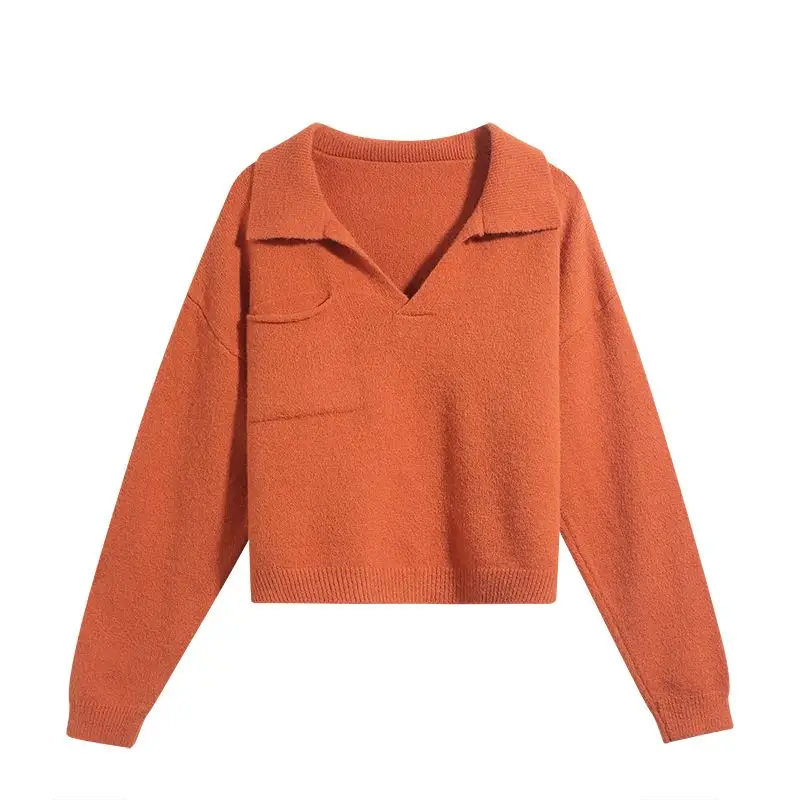 

LY VAREY LIN Spring Autumn Women Casual Loose V-neck Long Sleeve Pullover Office Lady Solid Color High Waist Female Sweater Tops