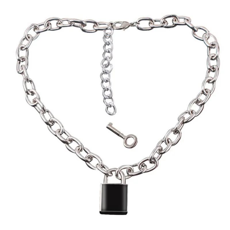 Трендовые панковские массивные цепной замок подвески ожерелья серебряного