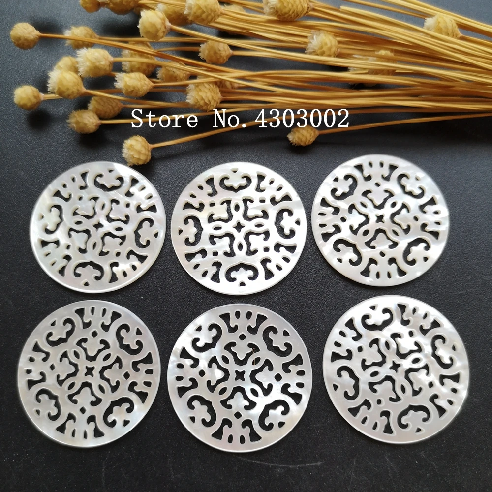 

10pcs/lot 25mm 30mm Natural Hollow Round Flower Mother of Pearl shell for DIY Jewelry Round MOP Pearl shell for earrings