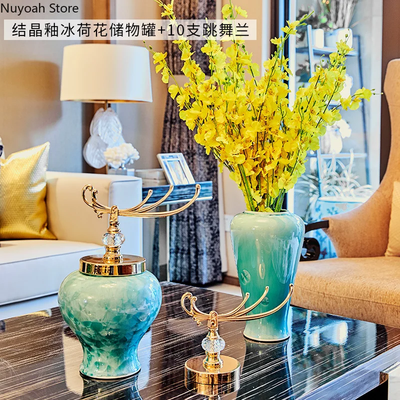 

European Style Light Luxury Marble Ceramic Storage Jar Vase Decoration Living Room Decoration Jar Home Flower Arranging Device