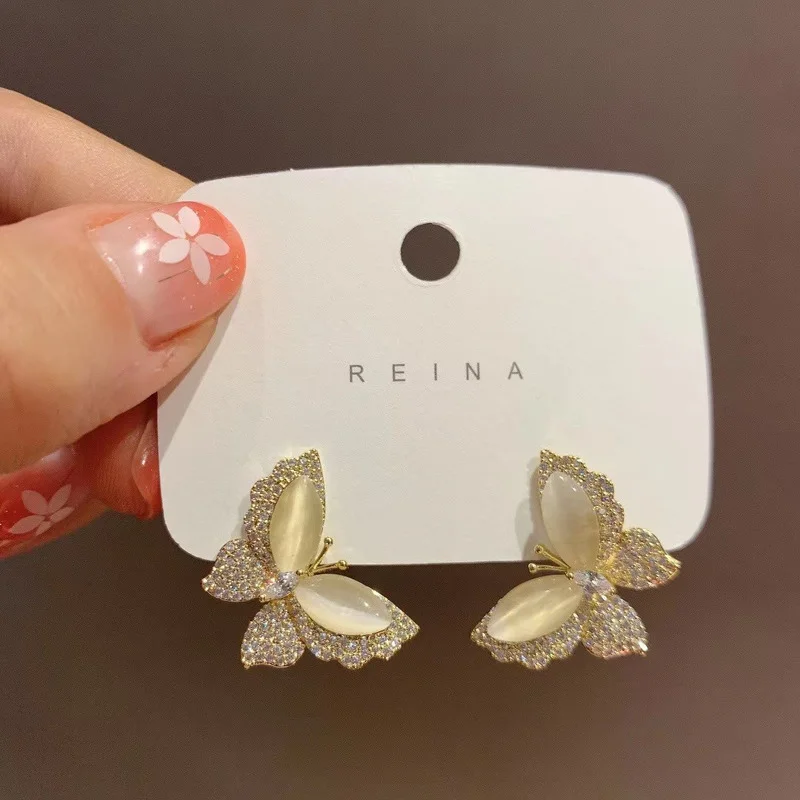 

925 sterling silver ear studs crystal shiny butterfly earrings women's simple temperament wedding party accessories friend gifts