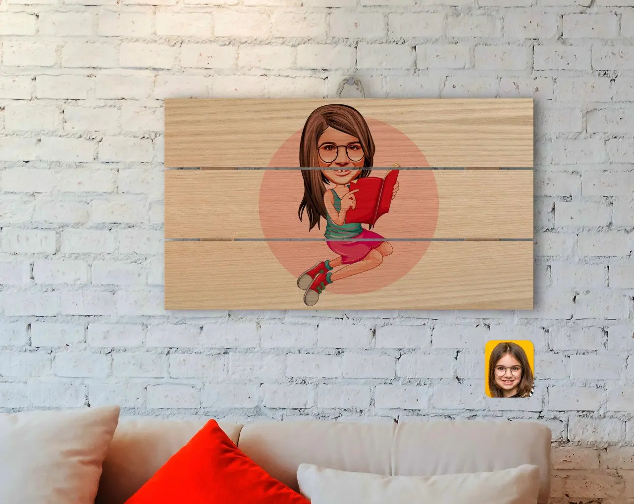 

Personalized Female Child Caricature Of Authentic Wooden Pallet Tablo-5