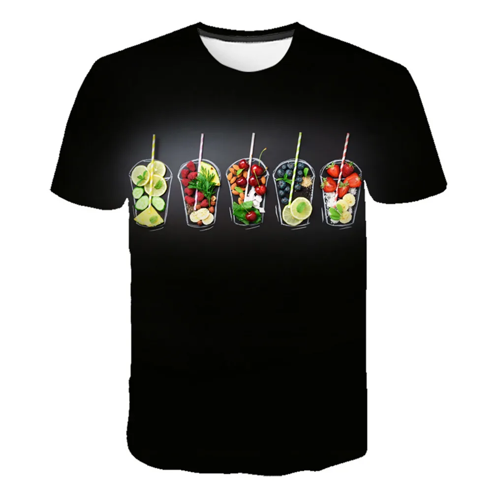 

2021 Summer New Fruit Milk tea cup 3D printing Men Leisure sport Fashion T-Shirt Short Sleeve Print Couples Motion T-Shirt Tops