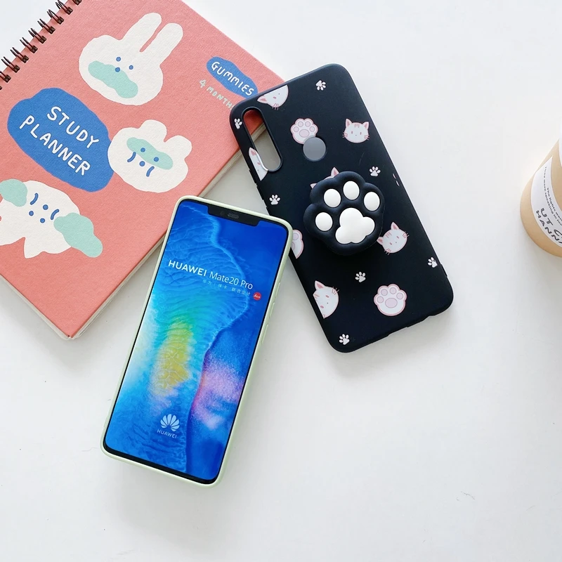3D Cute Cartoon Phone Holder Case For Huawei P40 Lite P30 Lite P20 Lite Nova 3E 4E Anime Silicone Stand Cover P20 Pro P30 Pro