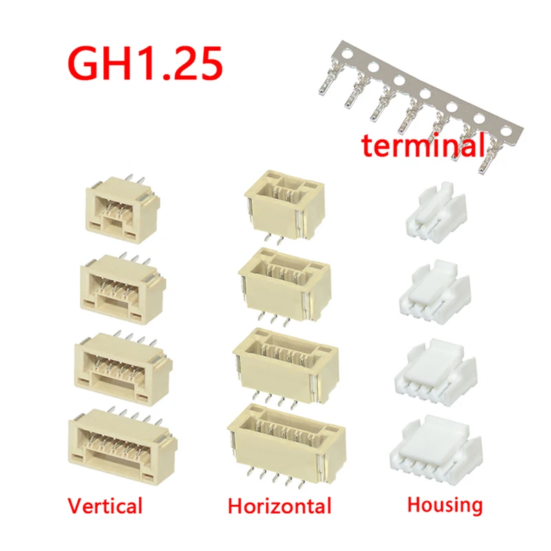 5set GH1.25 GH 1.25 1.25mm with lock Connector Socket Pin Header Vertical Horizontal JST Housing terminal 2 3 4 5 6 7 8 10 p