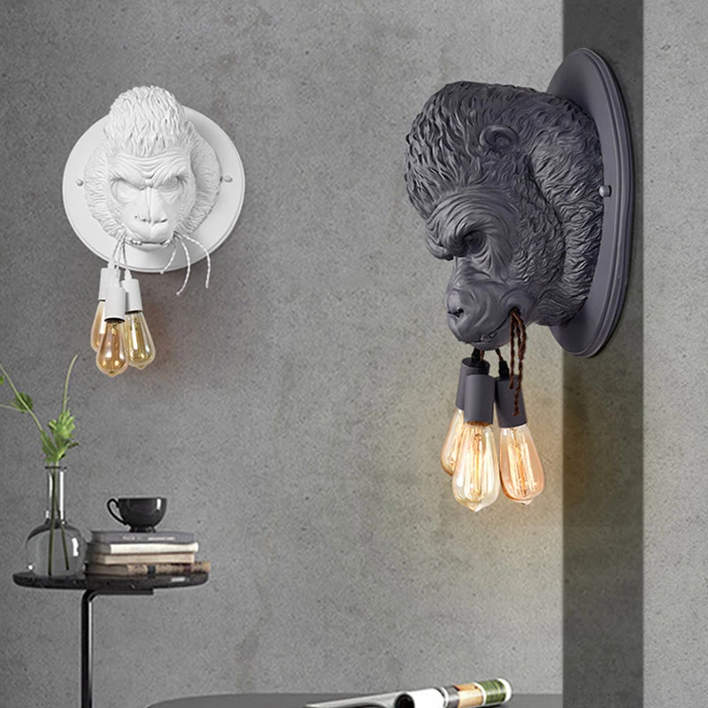 WALL MOUNTED GORILLA HEAD LIGHT retro wall light  Led e27 wall light Home Loft Bedroom Bedside Home decorative wall light