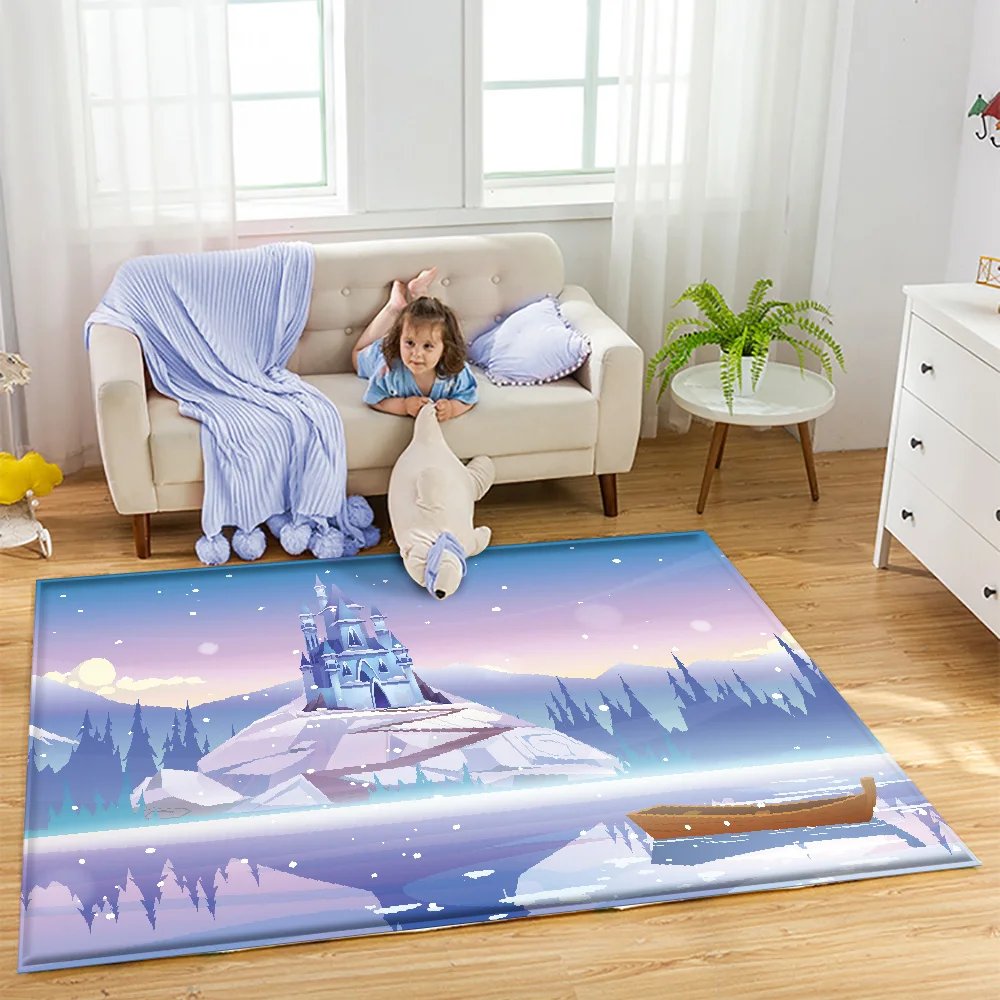 

Hight Quality Children's Rug Flannel Alfombra Non-slip Tapis Salon Wonderful World Carpet Ice Castle Living Room Decoration