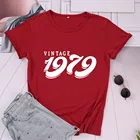 Женская Винтажная футболка с круглым вырезом, повседневная хлопковая футболка с коротким рукавом и графическим принтом, модель 1979 на день рождения, 43th