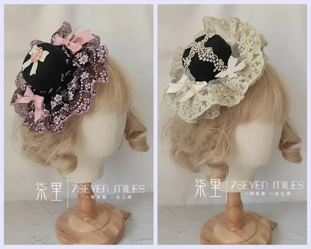 Винтажная шляпка в готическом стиле темная Лолита Золотая кружевная заколка с