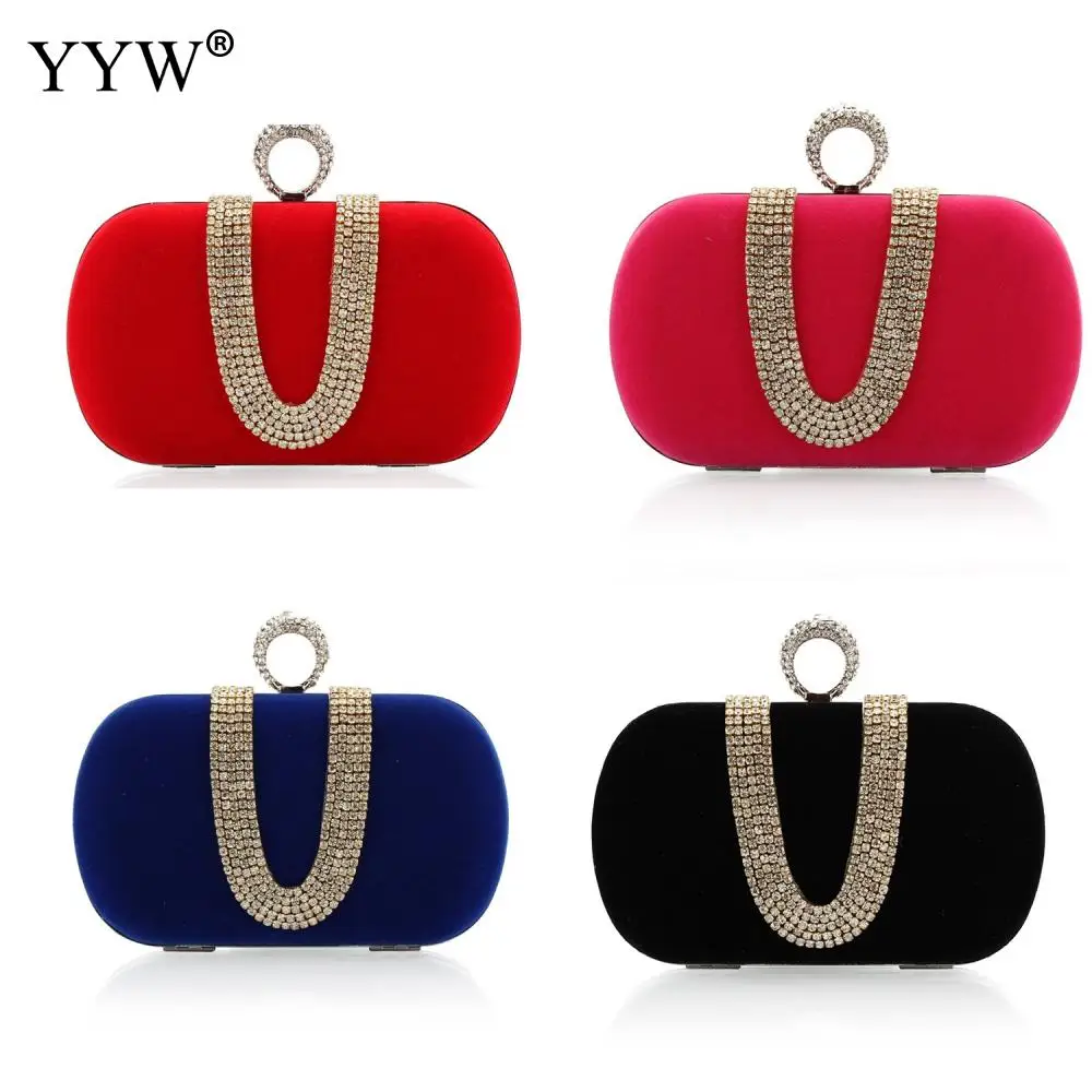 

Black Velour Small Clutch With White Rhinestones Evening Bags Luxury Women Ladies Clutch Designer Handbag Clutch Bags Highclass