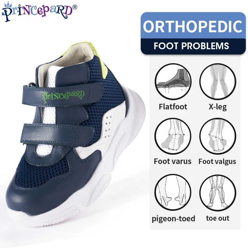 Orthopedic Sneakers for Children Princepard Korean Ankle Support Kids Sprots Shoes Spring Autumn White Navy Color 19-37 Size