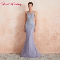 mermaid evening dress sleeveless robe de soiree lilac heavy beaded luxury formal evening dress for party gown