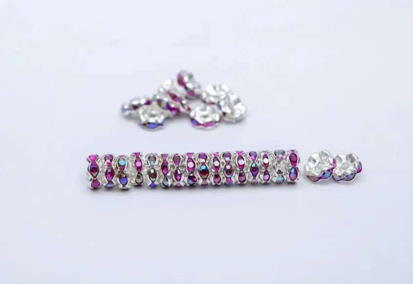 100 шт 6 мм цвет серебро бусинки Rondelle, Стразы ab crystal Бусины для самостоятельного изготовления ювелирных изделий бусины-разделители подвеска браслет Цепочки и Ожерелья Выводы - Цвет: Rose AB